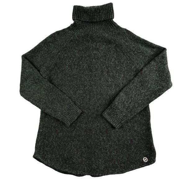 Michael Kors Charcoal Slouch Turtleneck Sweater Women's L MK Logo Knit Pullover - Picture 1 of 12